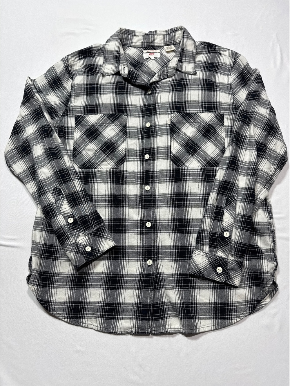 Levi's Boyfriend Fit Black & White Plaid Shirt - Size Large,